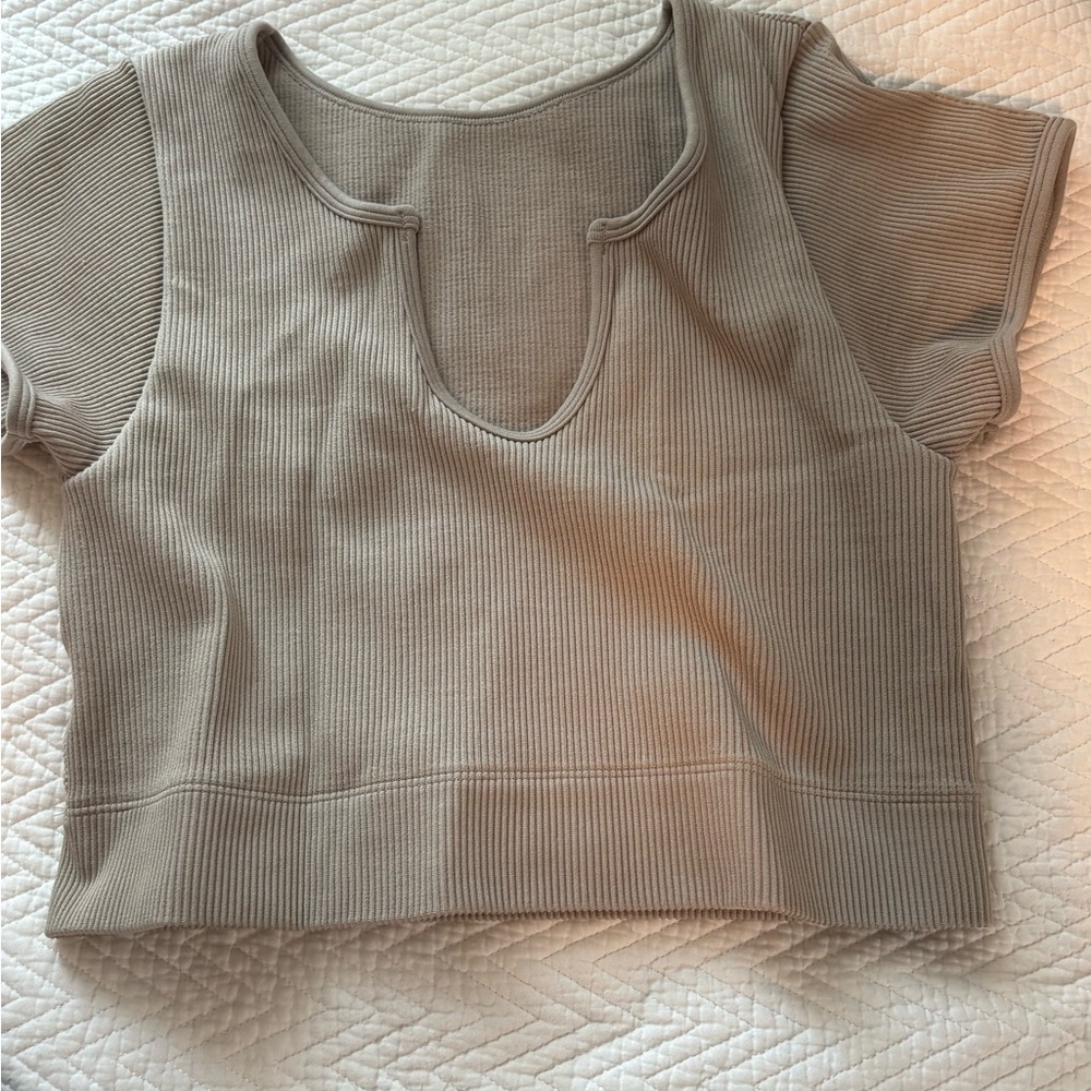 Hollister Gilly Hicks Ribbed Tan Crop Top